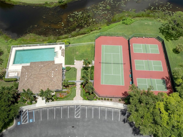 aerial view with a water view