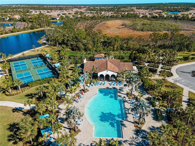 aerial view with a water view