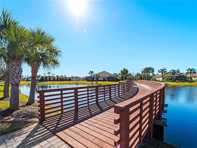 dock area with a water view