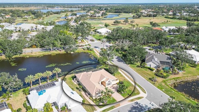 bird's eye view featuring a water view