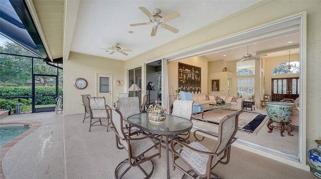 sunroom / solarium with beamed ceiling