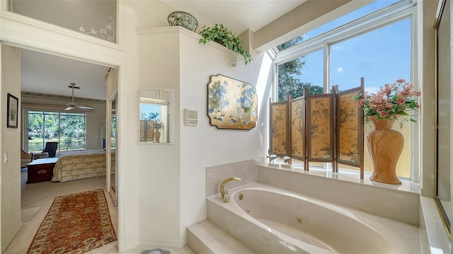 bathroom featuring a relaxing tiled tub