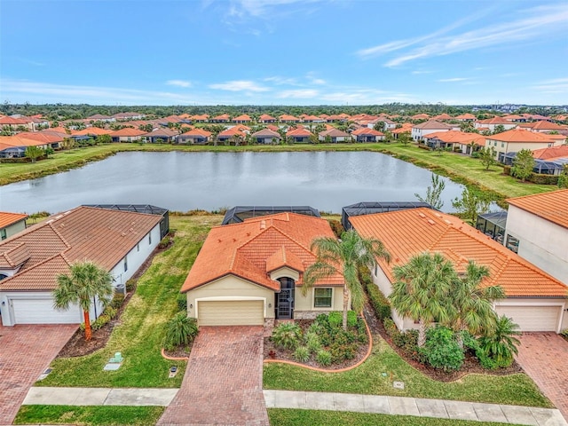 aerial view with a water view