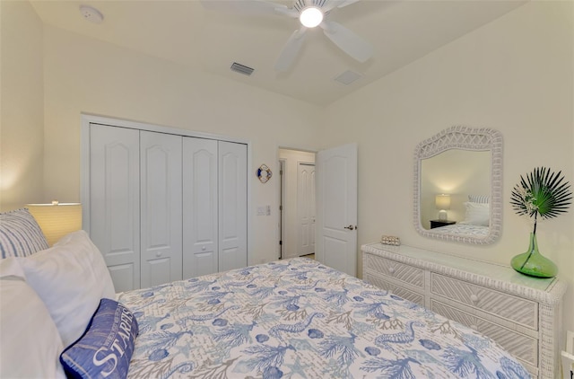 bedroom with a closet and ceiling fan