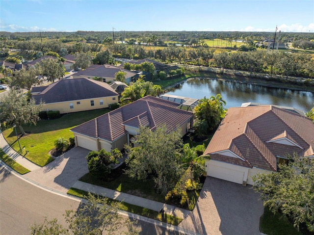 drone / aerial view featuring a water view