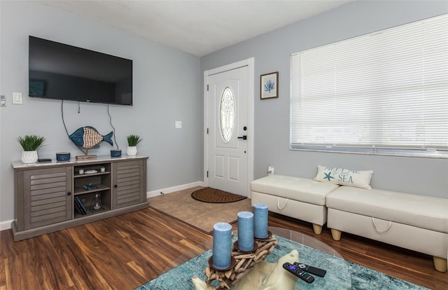 living room featuring dark hardwood / wood-style floors