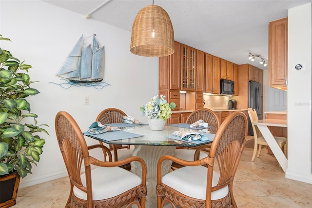 dining room with track lighting