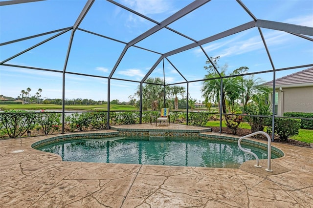 view of swimming pool with a lanai and a patio