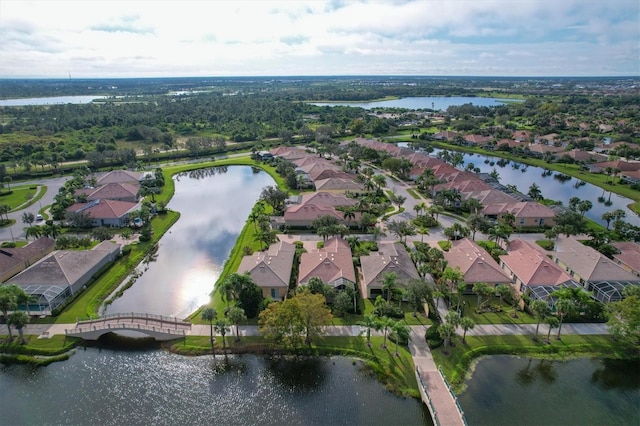 aerial view featuring a water view