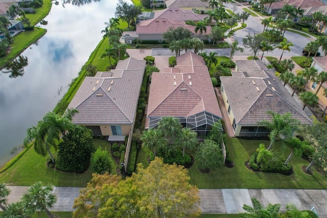 aerial view with a water view