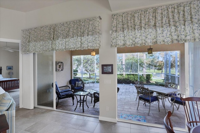 interior space featuring ceiling fan