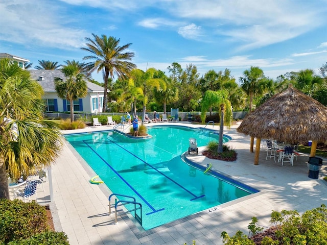 view of pool with a gazebo and a patio