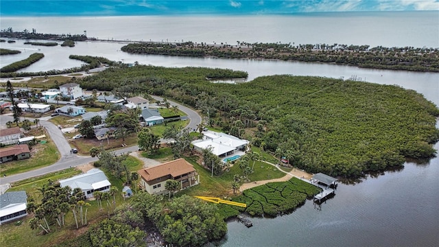 bird's eye view featuring a water view