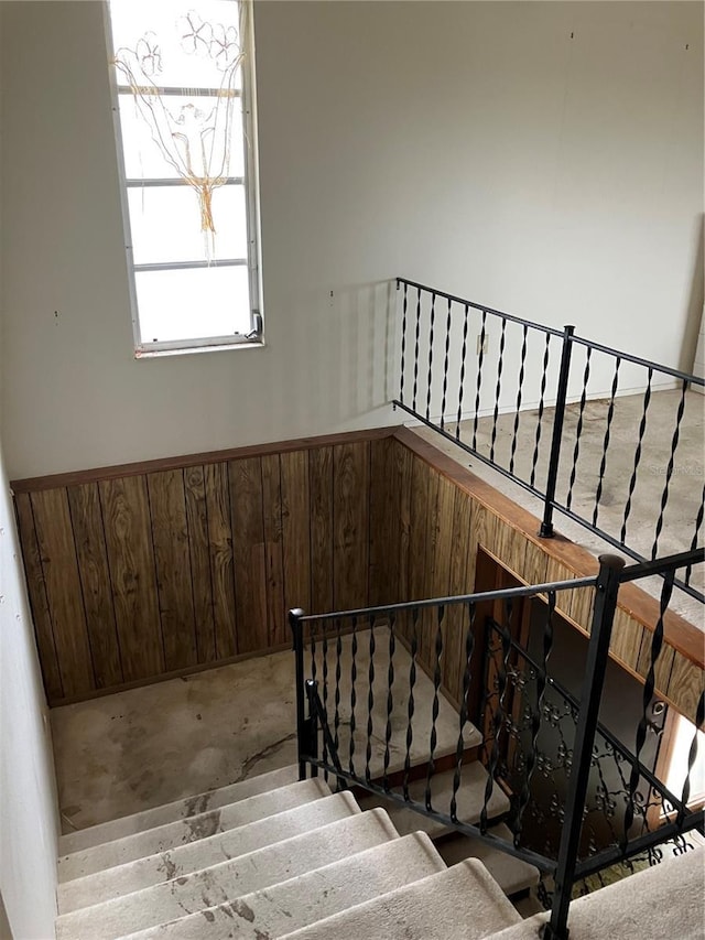 stairs with wooden walls