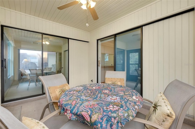 interior space featuring ceiling fan