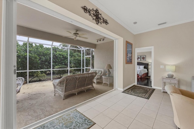 interior space featuring ceiling fan