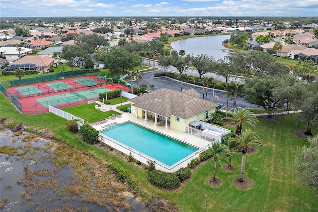 drone / aerial view featuring a water view