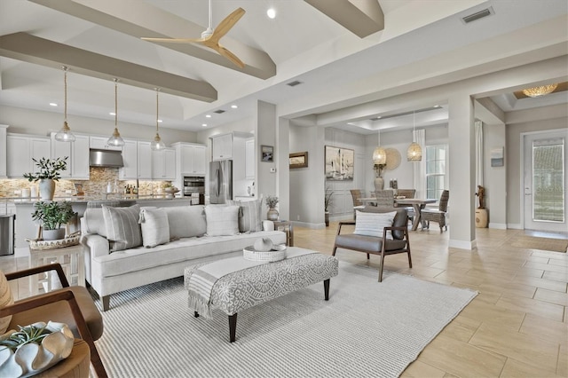 living room with ceiling fan