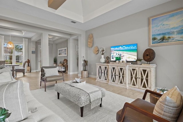 living room featuring light wood-type flooring