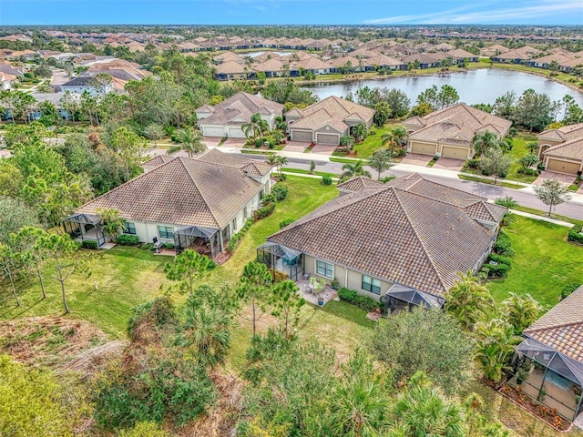 aerial view with a water view