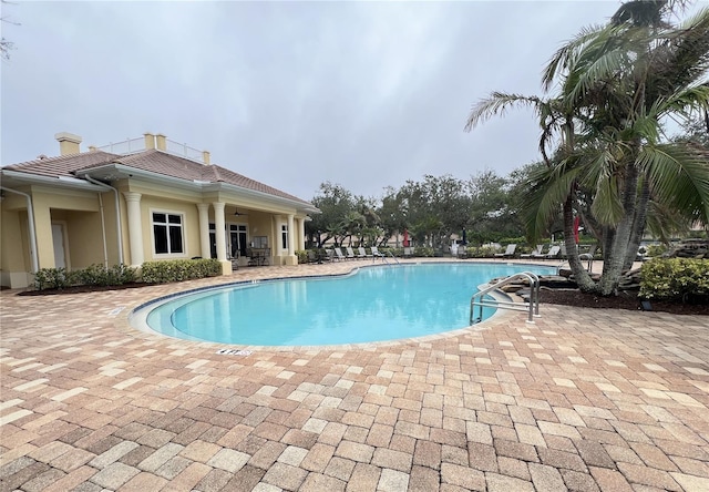 view of swimming pool featuring a patio