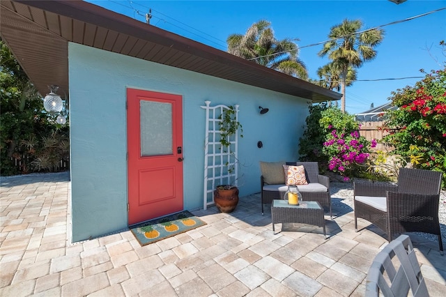 exterior space featuring an outdoor living space