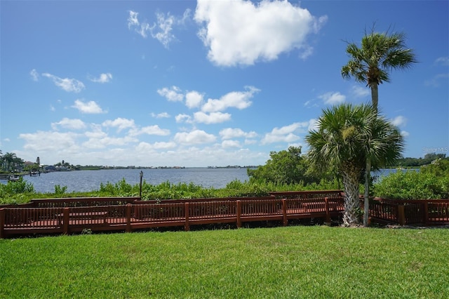 view of yard with a water view