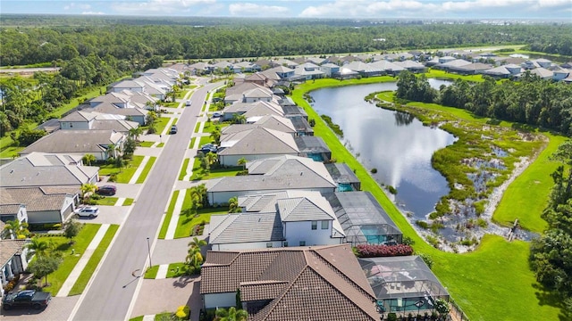 aerial view with a water view