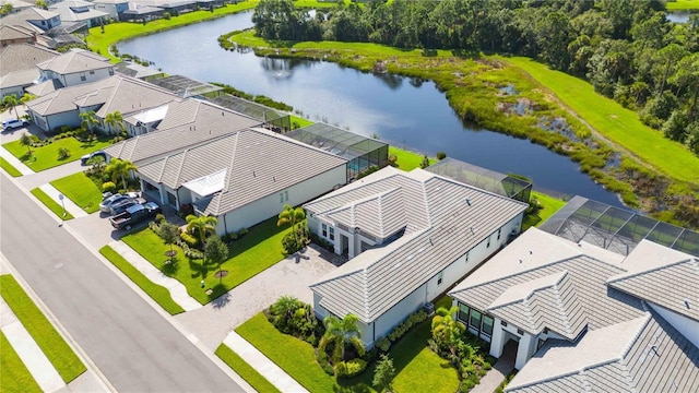 aerial view with a water view