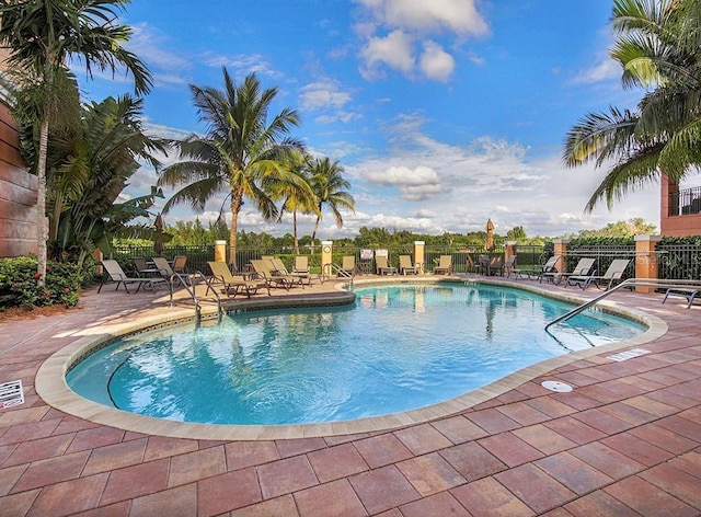 view of swimming pool with a patio