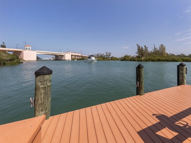 dock area with a water view