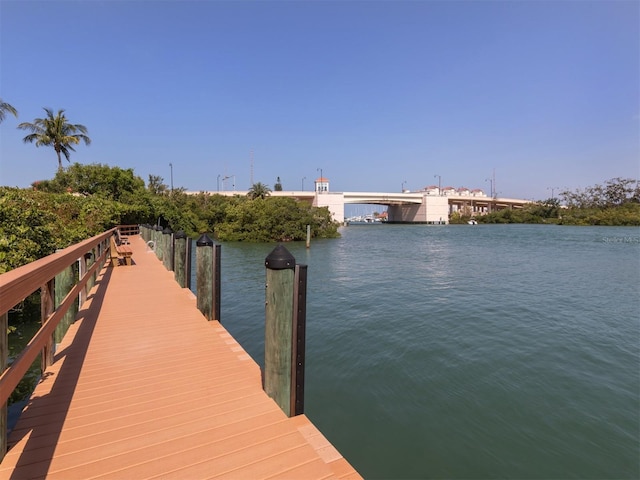 view of dock featuring a water view