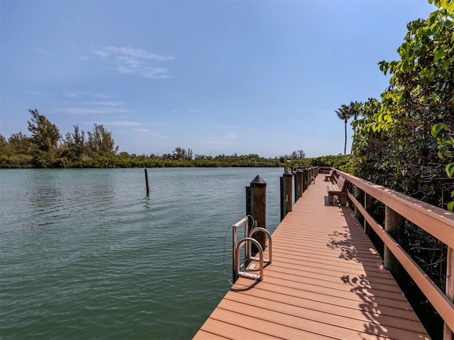 view of dock with a water view