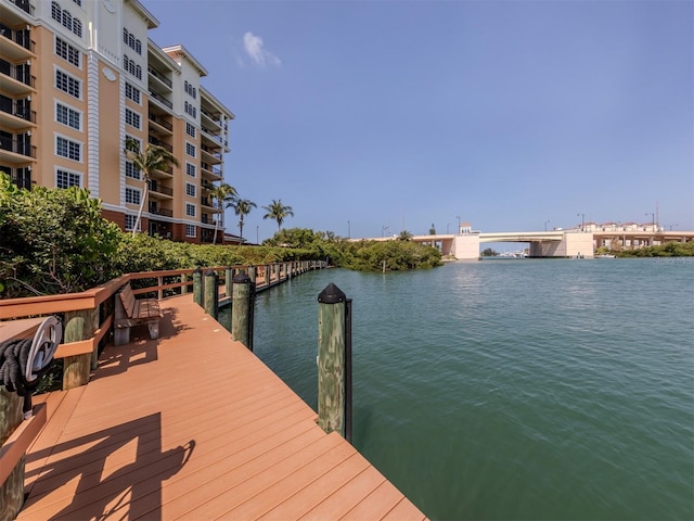 view of dock with a water view