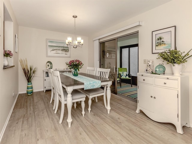 dining room with a chandelier and light hardwood / wood-style floors