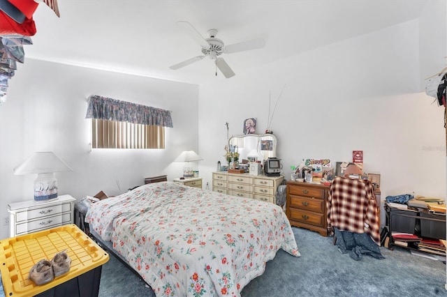 carpeted bedroom featuring a ceiling fan