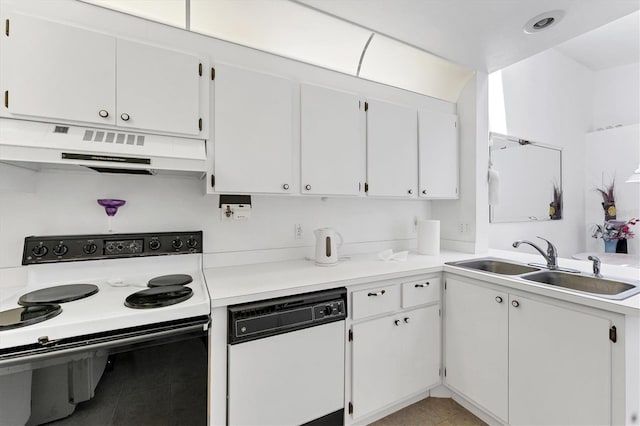 kitchen featuring electric stove, light countertops, white cabinetry, and under cabinet range hood