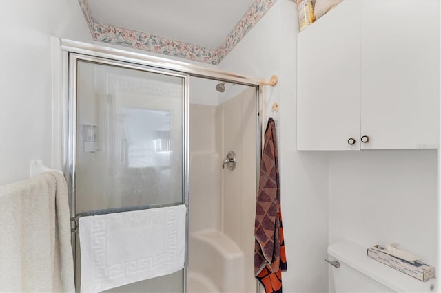 full bath featuring a shower stall and toilet