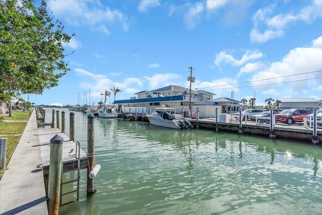 view of dock with a water view