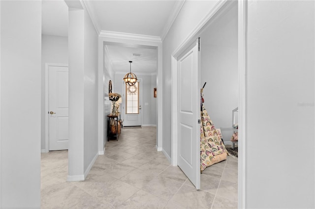 corridor with crown molding