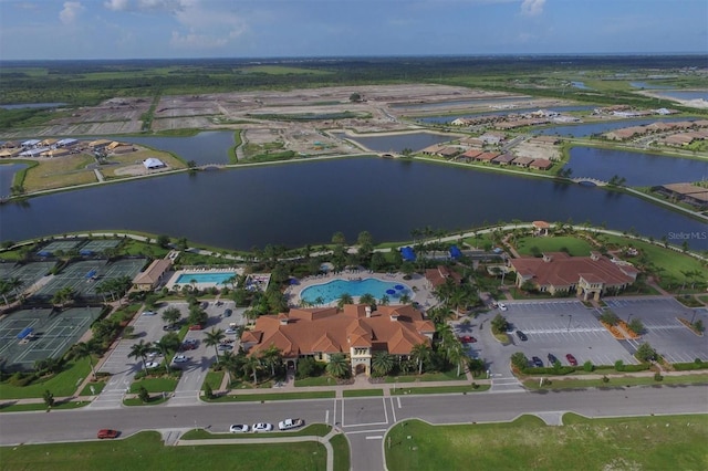 drone / aerial view featuring a water view