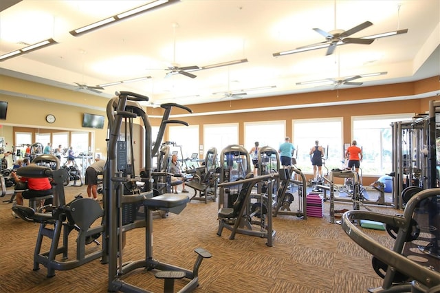 gym with carpet flooring