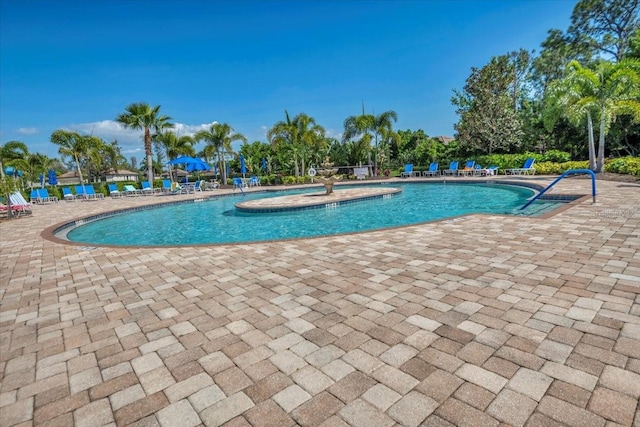 view of swimming pool with a patio