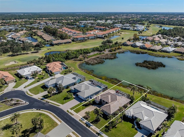 aerial view with a water view