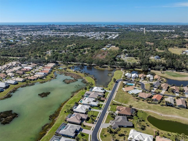 aerial view featuring a water view