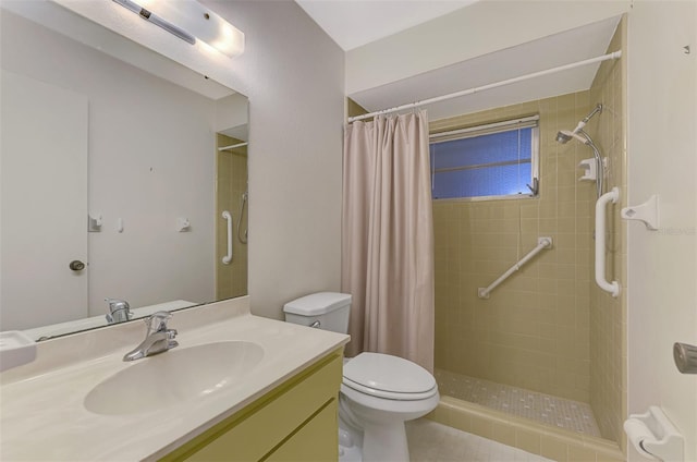 bathroom featuring vanity, a shower with curtain, and toilet