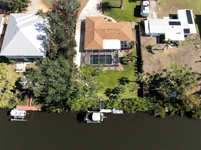 aerial view featuring a water view