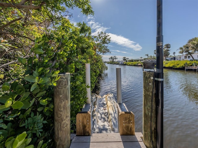 view of dock with a water view