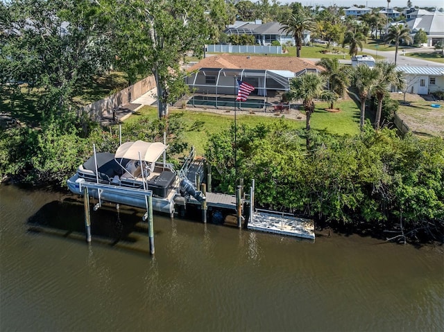 dock area with a water view and glass enclosure