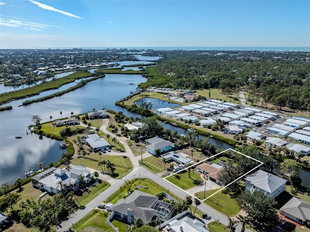 bird's eye view featuring a water view